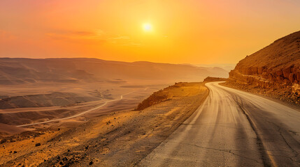 Aufkleber - Road in the desert of Egypt at sunset : Generative AI