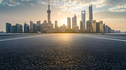 Wall Mural - Empty asphalt road and city skyline in Shanghaihigh angle view : Generative AI