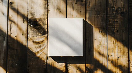 Poster - Square white canvas for painting lies on a wooden surface 919 : Generative AI