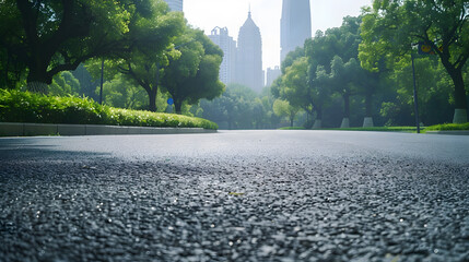 Poster - Asphalt road and green tree with city skyline in Hangzhou China : Generative AI