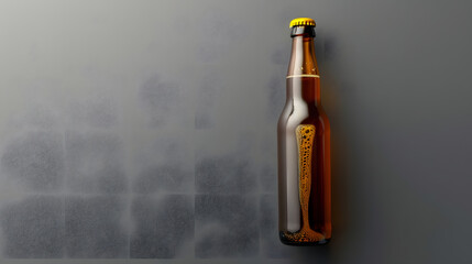 Poster - Top up view brown beer bottle with blank yellow template isolated on grey background beer fiesta concept : Generative AI