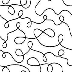 Curve line doodle seamless pattern. Abstract squiggly modern background with continuous lines. Ink or charcoal print for textile, fabric, wallpaper, wrapping, scrapbook and packaging