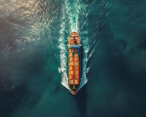 Poster - cargo ship sailing through vital trade route connecting past and present