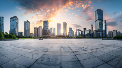 Wall Mural - Panoramic skyline and modern commercial buildings with empty circular square in Beijing China : Generative AI