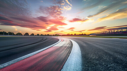 Fototapete - Race track road and sky clouds at sunsetRoad ground background : Generative AI