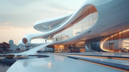 Wall Mural - 3d Futuristic Architectural Concept with Dynamic Curves and Glass Facades