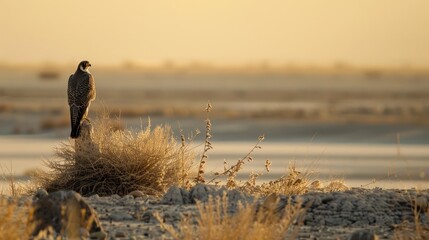 Wall Mural - Peregrine falcon perched in the Rajasthan salt lake desert