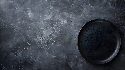 Poster - Dark grey textured concrete background for design with black food plate Copy space : Generative AI