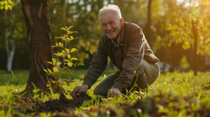 Canvas Print - Smiling Senior Man Gardening