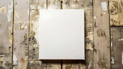 Poster - Square white canvas for painting lies on a wooden surface 919 : Generative AI