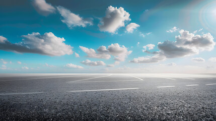 Poster - Empty asphalt road and blue sky with white cloudsRoad background : Generative AI