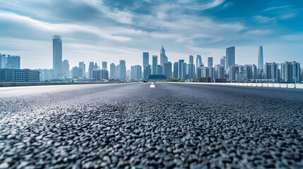 Aufkleber - Asphalt road and modern city skyline with buildings in Ningbo Zhejiang Province China East new town of Ningbo It is the economic cultural and commercial center of Ningbo City : Generative AI
