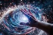 © qorqudlu - An artistic depiction of a hand surrounded by a vortex of glittering cosmic energy and dynamic swirls