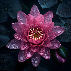 Wall Mural - A close up of a pink flower with water droplets on it