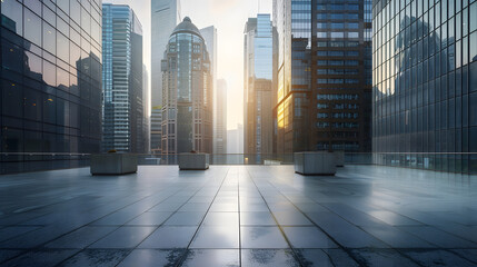 Wall Mural - Panoramic skyline and modern business office buildings with empty roadempty concrete square floor : Generative AI