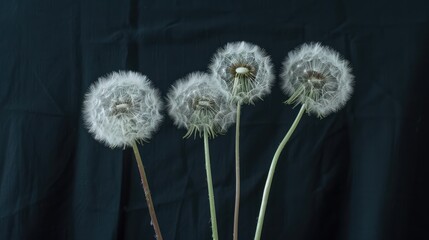 Close up of three dandelions on a dark background