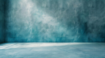 Aufkleber - Blue concrete wall and floor with light and shadow backgrounds use for product display for presentation and cover banner design : Generative AI