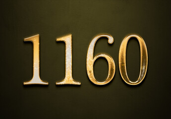 Old gold effect of 1160 number with 3D glossy style Mockup.