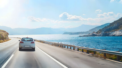 Poster - car driving on the road of europe road landscape in summer its nice to drive on the beach side highway Highway view on the coast on the way to summer vacation Turkey trip on beautiful  : Generative AI