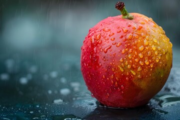 Wall Mural - A red apple covered in water droplets