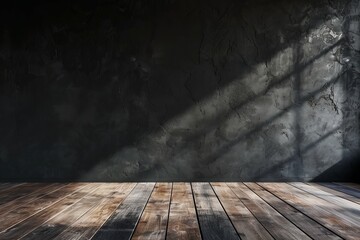 Poster - An artistic shot of a room corner with dramatic shadows cast on a rugged, textured concrete wall