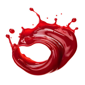 Red ketchup or red liquid sauce splash isolated on transparent background