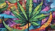 Colorful graffiti art with cannabis leaf motif