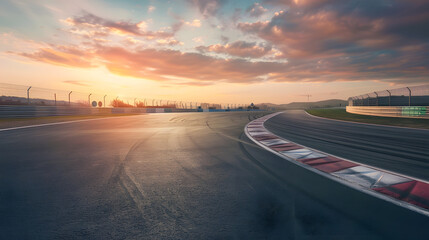 Fototapete - Race track road and sky clouds at sunsetRoad ground background : Generative AI