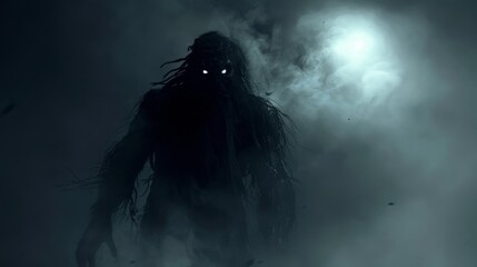 Wall Mural - A dark and creepy image of a man with glowing eyes