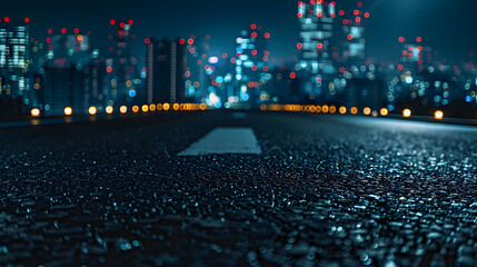 Wall Mural - The night view of the city in front of the asphalt road : Generative AI