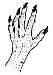 Wall Mural - Hand of fabulous monster sketch engraving PNG illustration. T-shirt apparel print design. Scratch board imitation. Black and white hand drawn image.