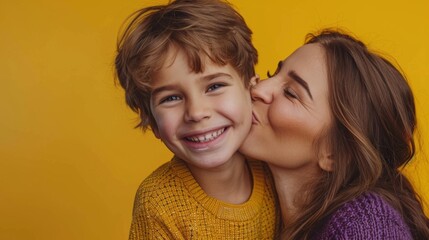 Poster - Mother Kissing Her Happy Son