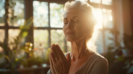 Canvas Print - A Serene Senior Woman Meditating