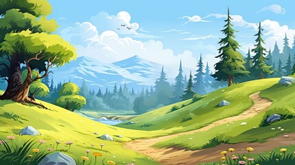 Wall Mural - landscape with mountains and blue sky