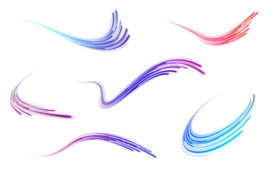 Poster - PNG. Neon line as speed or arc, turn, twist, bend in light effect. Light arc in neon colors, in the form of a turn and a zigzag. Expressway in long delay, with car lights at night on autobahn.	