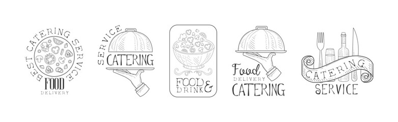 Poster - Best Catering Service Hand Drawn Monochrome Sign Design Vector Set