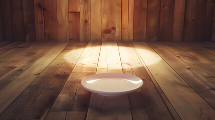 Aufkleber - Perspective view of empty light plate on wooden background Empty space for your design : Generative AI