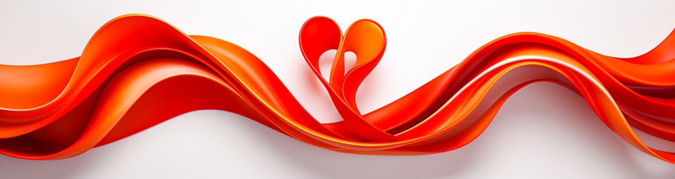 Red ribbon with heart shaped design for a romantic touch. White background for contrast and elegance. Photo clip art suitable for various projects or designs. Panoramic Blur Style