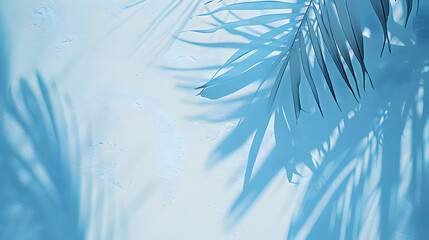 Aufkleber - Empty palm shadow blue color texture pattern cement wall background Used for presentation  business nature organic cosmetic products for sale shop online Summer tropical beach with min : Generative AI