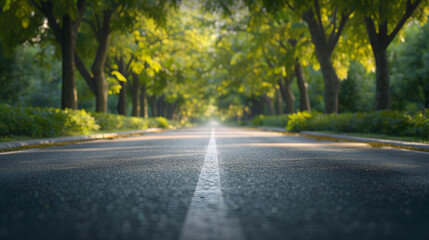 Aufkleber - Empty asphalt road through the green trees : Generative AI