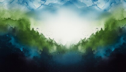 Wall Mural - blue green watercolor background with white cloudy center and abstract watercolor sky border design texture