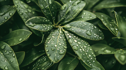 Poster - Green plant leaves with dew for natural product background : Generative AI