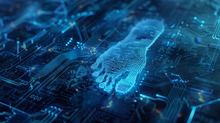 Poster - Digital image of a human foot superimposed on a PCB background
