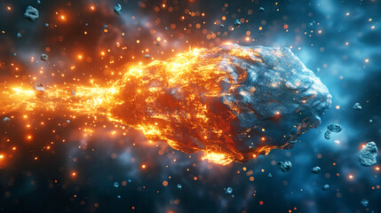 Wall Mural - realtistic of space meteor, comet or asteroid with fire trail. meteorite fireball or star cosmic obj