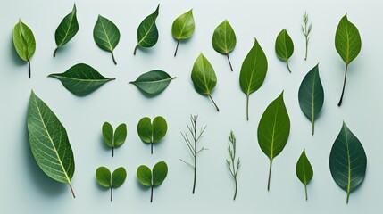 Sticker - green leaves on white background