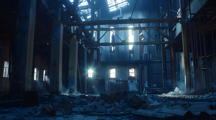 Poster - ruins of a very heavily polluted industrial factory place was known as one of the most polluted towns in Europe : Generative AI