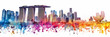 © Eugen - Singapore. Violet skyscrapers in a mesmerizing watercolor art of Singapore skyline. Generative AI