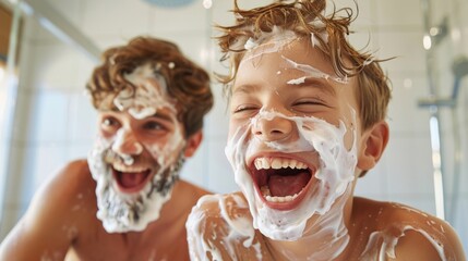 Sticker - Joyful Father and Son Shaving