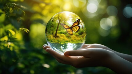 Poster - glass globe in hand