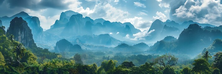 Wall Mural - mountains with green trees in Krabi, Thailand realistic nature and landscape